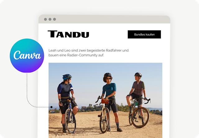 Webseitenlayout mit Radfahrern und der Marke „Tandu“.