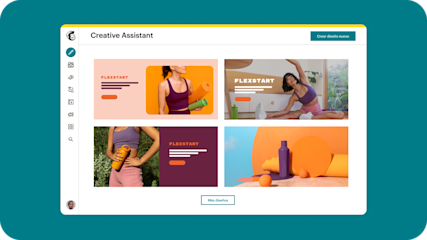Interfaz de Mailchimp que muestra el Asistente Creativo y cuatro vistas previas de estilo de diseño de encabezado.